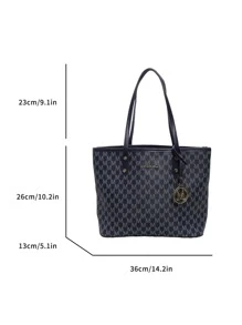 2025 New Fashion Women Large Capacity Full Print Letter Pattern Decor Dual Handle Tote Bag, Suitable For Work And Commute, Autumn/Winter New Large Capacity Shoulder Handbag, Women Handbag - Navy Blue - View 5