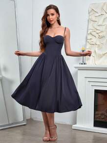 PARTHEA Strapless Padded Underwire A-Line Dress - Navy Blue - View 5