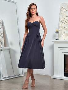 PARTHEA Strapless Padded Underwire A-Line Dress - Navy Blue - View 7