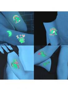 STARTTOOS 15 件装独角兽夜光临时纹身贴纸，适合男孩和女孩，可爱又有趣，防水假夜光纹身贴纸，生日礼物和派对装饰