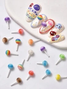 1 Túi/30 chiếc Phụ kiện trang trí móng tay hình que kẹo hoạt hình 3D nhiều màu sắc, Phụ kiện trang trí móng tay kẹo nhỏ DIY - Nhiều màu - Xem 1