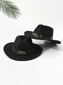 2 szt. Unisex haftowany pasek na głowę bydła wystrój Boho kowboj/kowboj miękki filcowy kapelusz fedora, na zewnątrz, na co dzień, na imprezę, lato, zimę