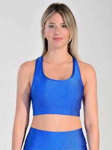LEGGING SET WITH SIDE CUT-OUT + SWIMMER TOP IN SHINY RIBBED FABRIC - 寶藍色 - 查看 2