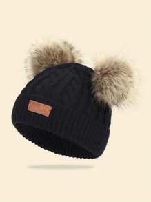 1 pieza Gorro de punto cálido de otoño/invierno para bebé de 1-3 años con dos pompones, lindo para uso diario