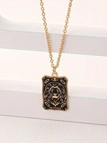 1 pieza Collar colgante geométrico cuadrado con sol y luna de estilo vintage chic y personalizado en negro para mujeres