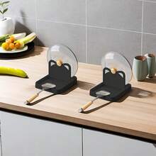 1pc Plastic Pot Lid Holder Stand, Kitchen Pot Cover Storage Rack - Black - View 3