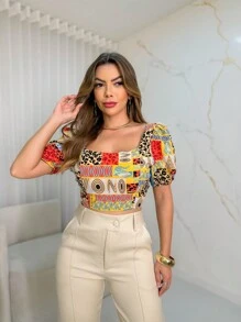 Corset Blouses With New Printed Bodice - 黃色 - 查看 3