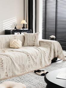 1 szt. Minimalistyczny pled z szenili, luksusowy, elegancki pokrowiec na sofę, antypoślizgowy, przeciwkurzowy i przeciwzadrapaniowy, odpowiedni do sypialni, salonu, gabinetu, na imprezę, do klubu, na sofę, kanapę, sofę - Kolor khaki - Zobacz 6