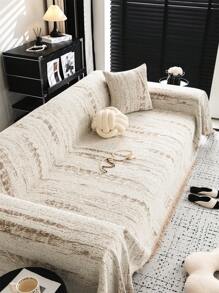 1 szt. Minimalistyczny pled z szenili, luksusowy, elegancki pokrowiec na sofę, antypoślizgowy, przeciwkurzowy i przeciwzadrapaniowy, odpowiedni do sypialni, salonu, gabinetu, na imprezę, do klubu, na sofę, kanapę, sofę - Kolor khaki - Zobacz 4