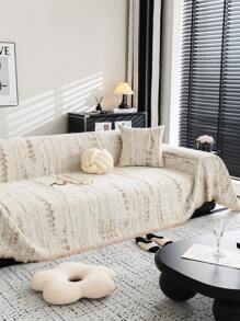 1 szt. Minimalistyczny pled z szenili, luksusowy, elegancki pokrowiec na sofę, antypoślizgowy, przeciwkurzowy i przeciwzadrapaniowy, odpowiedni do sypialni, salonu, gabinetu, na imprezę, do klubu, na sofę, kanapę, sofę - Kolor khaki - Zobacz 3