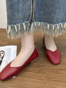 2024 女式方头平底一脚蹬软皮舒适平底牛津鞋适合工作/面试，红色 - 紅色 - 查看 2