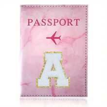 Chic Personalized Passport Holder For Women & Teens - Initial PU Leather Wallet With 26 Letter Patches, Stylish Travel Card Case, Perfect Unique Gift For Her, Enhance Your Jetset Style Travel Essentials School Back To School School Supplies Holiday Holiday Essentials Vacation Accessories Passport Cover - Dusty Pink - View 25