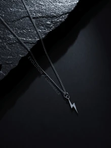 Men's Necklace Chain With Thunder Lightning Pendant Stainless Steel Does Not Turn Black Chain Cord Can Get Wet Antiallergic Original - 銀色 - 查看 1