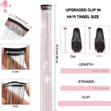 6pcs Shiny Hair Clips, 23.6 Inch Sequin Hair Extensions Clips, Heat Resistant Glitter Hair Accessories, For Women (Red) - Red - View 3