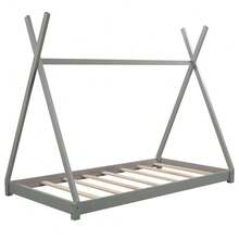 Twin Size House Platform Bed With Triangle Structure,Gray - 灰色+松木 - 查看 5