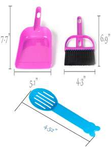 3 件装迷你手动扫帚和簸箕沙铲套装笼子清洁剂，用于豚鼠、猫、刺猬、仓鼠、龙猫、兔子、爬行动物和其他小动物的动物粪便清洁工具套装 - 粉色 - 查看 4