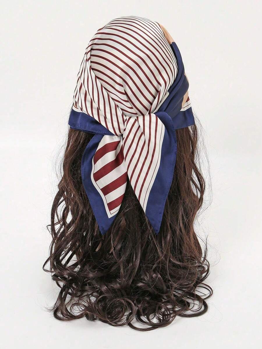 1pc Bandana Patchwork Print Geometric Patterned Colorblock Handkerchief Decorative Scarf - Multicolor - View 1