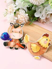 48个农场动物主题棒棒糖托，纸质卡片，适用于生日、婴儿派对、婚礼、派对用品和一般节日装饰 - 彩色 - 查看 4