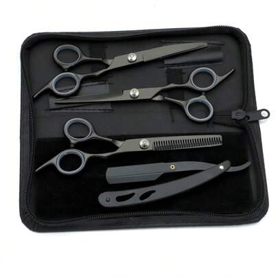 Kit 3 Tesouras Fio Navalha Desfiadeira Profissionais Para Cabeleireiro/Barbeiro