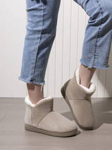 男女通用纯色 V 型保暖雪地靴平头套高跟秋冬户外短靴 - 卡其色 - 查看 3