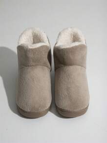 男女通用纯色 V 型保暖雪地靴平头套高跟秋冬户外短靴 - 卡其色 - 查看 5