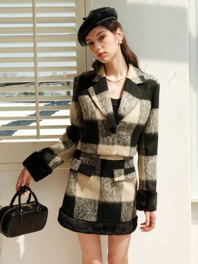 2025 早春新款，Coco 风格女款小码羊毛皮草夹棉夹克