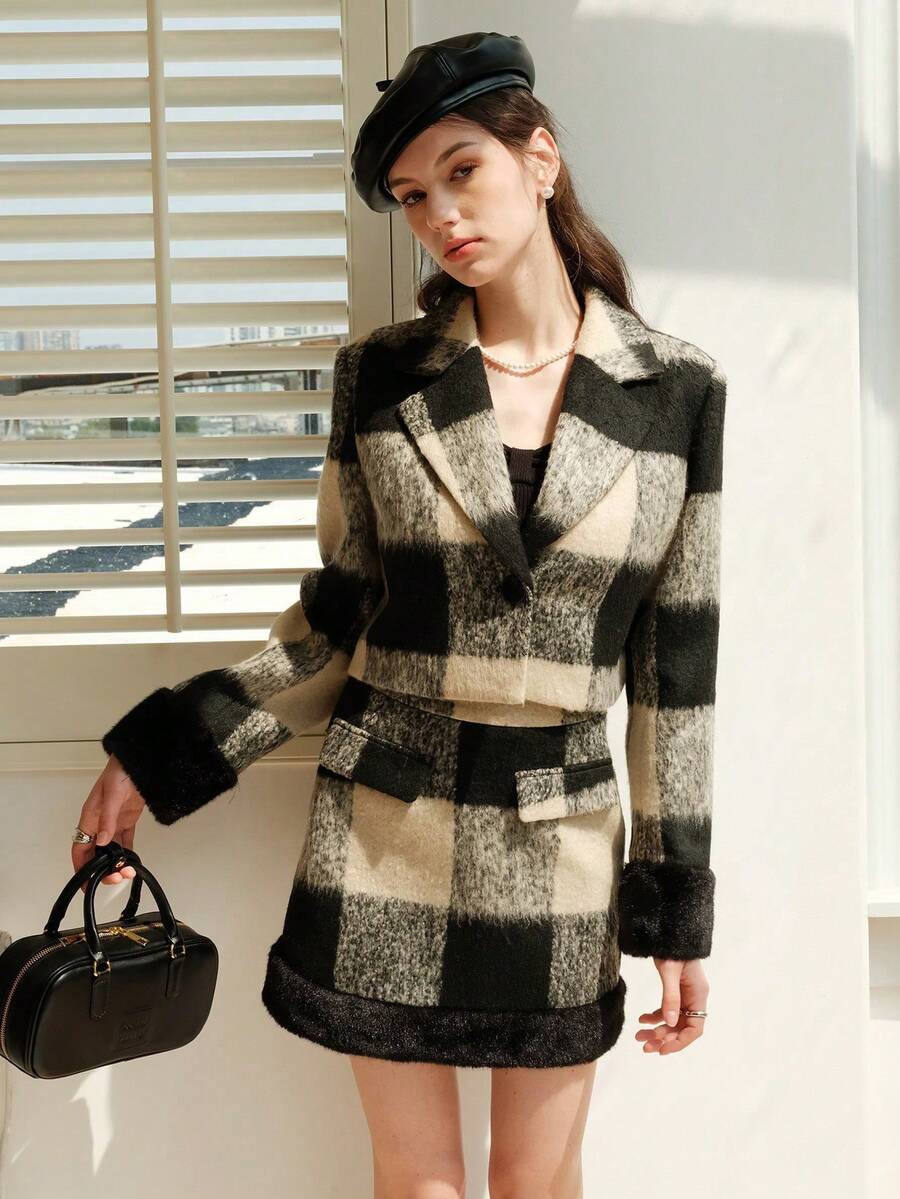 2025 早春新款，Coco 风格女款小码羊毛皮草夹棉夹克