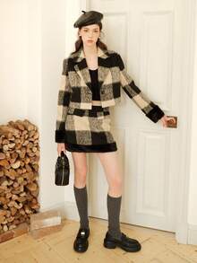 2025 早春新款，Coco 风格女款小码羊毛皮草夹棉夹克