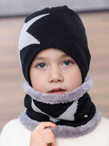 1 套儿童 3-8 岁冬季毛绒内衬保暖护耳针织帽和围巾套装 - 1sets - 查看 1