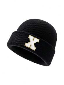 1 件时尚 26 字母图案针织帽，百搭保暖羊毛帽，适合男士秋冬户外穿着，很棒的礼物