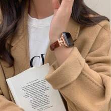 1 Pc Becorative Fancy Jewelry Stylish Elegant Slim Leather Loop Compatible With Apple Watch Band For Women Gold Silver Halloween Black Charms Sport Thin 38mm 40mm 41mm 42mm 44mm 45mm 46mm 49mm , Watchband Compatible With Apple Watch Strap Series Ultra 10/9/8/7/6/5/4/3/2/1 SE