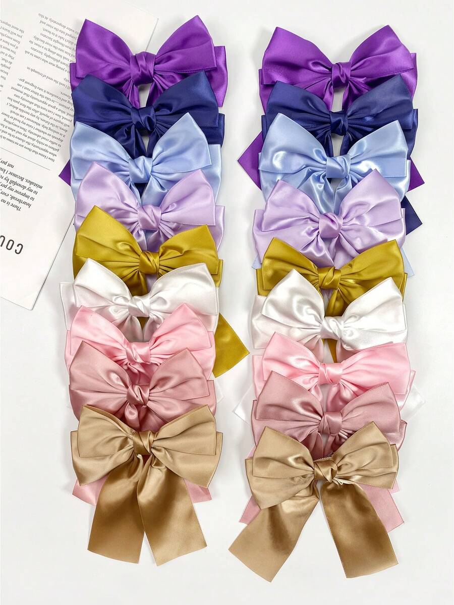18 Piece Set Solid Color Ribbon Bow Hair Clip, Sweet Style Satin Bow