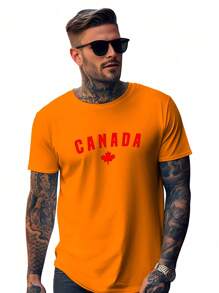 Canada T-Shirt Casual Oversized Streetwear Shirt 100% Cotton - 橘色 - 查看 1