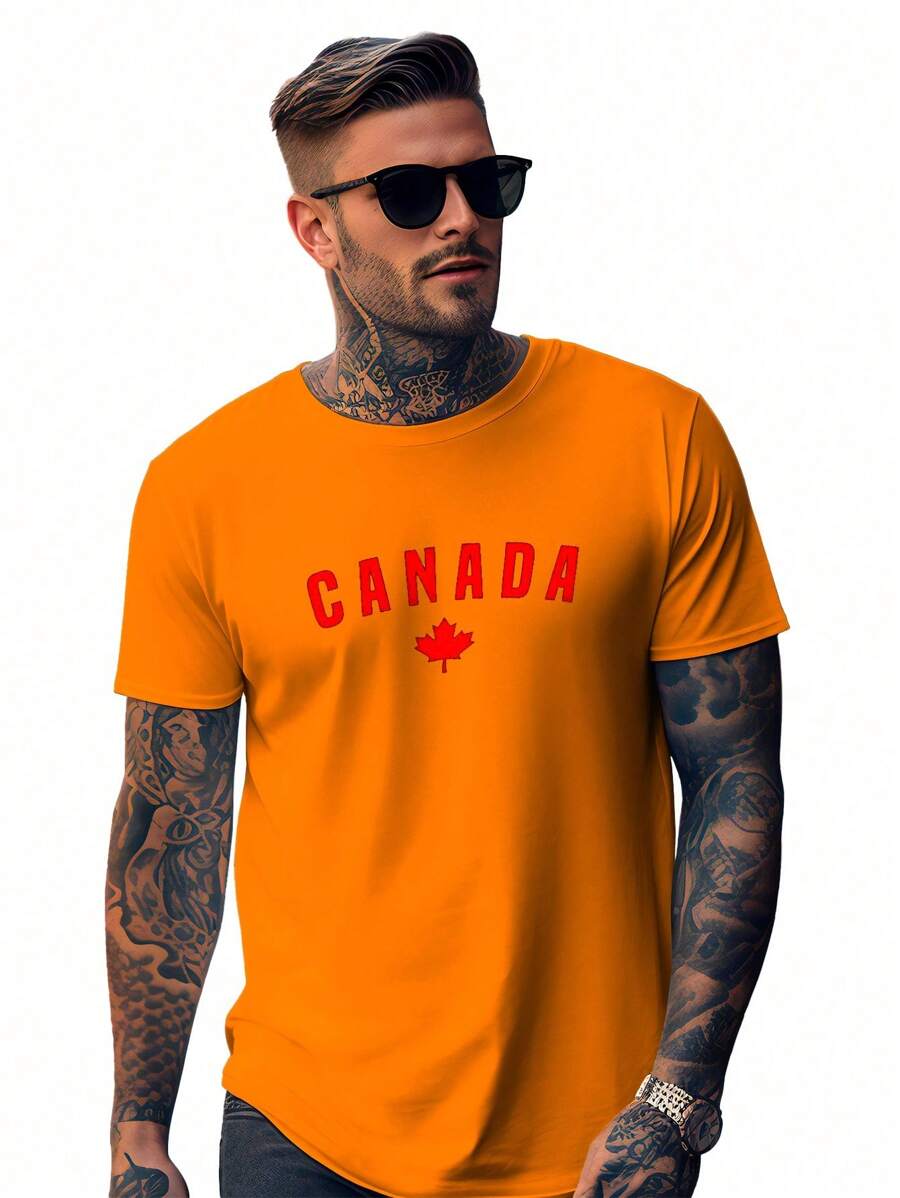 Canada T-Shirt Casual Oversized Streetwear Shirt 100% Cotton - 橘色 - 查看 1