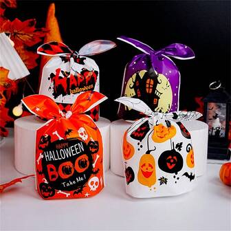 Halloween Decoration 50pcs New Halloween Gift Handbag, Rabbit Ear Candy Bag, Pumpkin Bag Decoration Props Gift Bag, Holiday Gift Candy Storage Bag, Suitable For Holiday Role-Playing Props, Trick-Or-Treat Bag