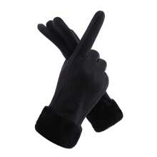 1pair Of Fuzzy Trim Winter Gloves Keep Warm For Daily Life - Suede + Rabbit Fur + Double Reinforcement Small Label - View 9