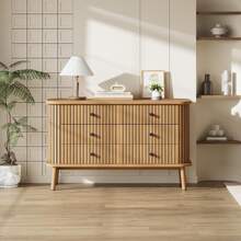 Cómoda de 6 cajones, cómoda bohemia de madera - Cómoda con 6 cajones para dormitorio, sala de estar, pasillo, entrada, ahorro de espacio, fácil montaje, natural - Marrón - Ver 1