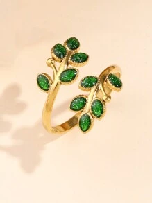 1pc Stainless Steel Fashionable Simple Creative Women's Red And Green Oil Drop Leaf Shape Open Ring, Suitable For Women's Daily Wear Or Gift Giving - Yellow Gold - View 8