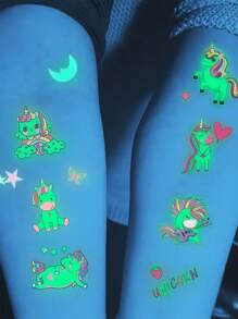 STARTTOOS 15 件装独角兽夜光临时纹身贴纸，适合男孩和女孩，可爱又有趣，防水假夜光纹身贴纸，生日礼物和派对装饰