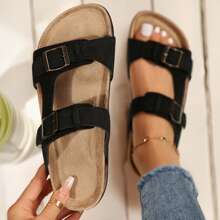 Women's Comfy Cork Footbed With Adjustable Unique Knitting Straps Slides Sandals