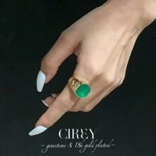1 pieza Anillo chapado en oro de 18k CIREY, piedra principal multicolor, brillo lujoso y personalizado, diseño unisex para parejas, adecuado como regalo o para uso diario - Multicolor - Ver 7