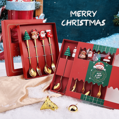 1 Set Of Christmas Spoon Stainless Steel Christmas Tree Teaspoon Home Christmas Coffee Spoon Dinner Fork Dessert Spoon Stirring Spoon Ice Cream Spoon Creative Tableware Gift Holiday Party Supplies A Creative Christmas Gift,Christmas