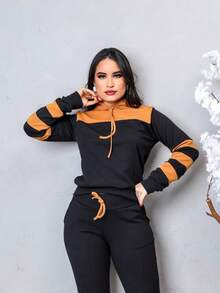 Women's Set Crepe Top And Pants Long Sleeve Sweatshirt - 駝色 - 查看 4