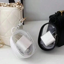 1PC Portable Mini Transparent Zipper Storage Bag, Compact Multifunctional Storage Bag, Headphone And Charger Case With Keychain, Transparent Travel Accessories