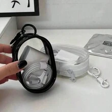 1PC Portable Mini Transparent Zipper Storage Bag, Compact Multifunctional Storage Bag, Headphone And Charger Case With Keychain, Transparent Travel Accessories