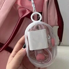 1PC Portable Mini Transparent Zipper Storage Bag, Compact Multifunctional Storage Bag, Headphone And Charger Case With Keychain, Transparent Travel Accessories