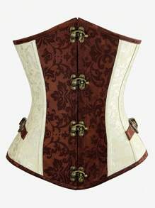 Underbust Corset Punk Design, Gothic Style Brown Overbust Waist Cincher, Short Torso Shaper