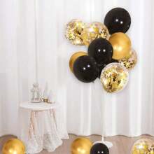 30Pcs 10/12 Inch Black And Gold Balloon Gold Confetti Balloon For Birthday Weddings Anniversary Party Decorations,