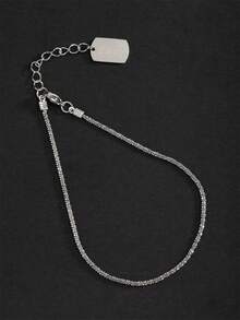 1pc Beach Style Women's Shiny Silver & Gold Stainless Steel Name Pendant Anklet - Silver - View 42