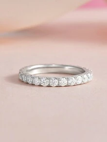 1 件 S925 纯银镀铑，镶嵌圆形合成莫桑石，高品质、精致、多功能订婚戒指，适合礼物/约会/新娘/婚礼 - 銀色 - 查看 10